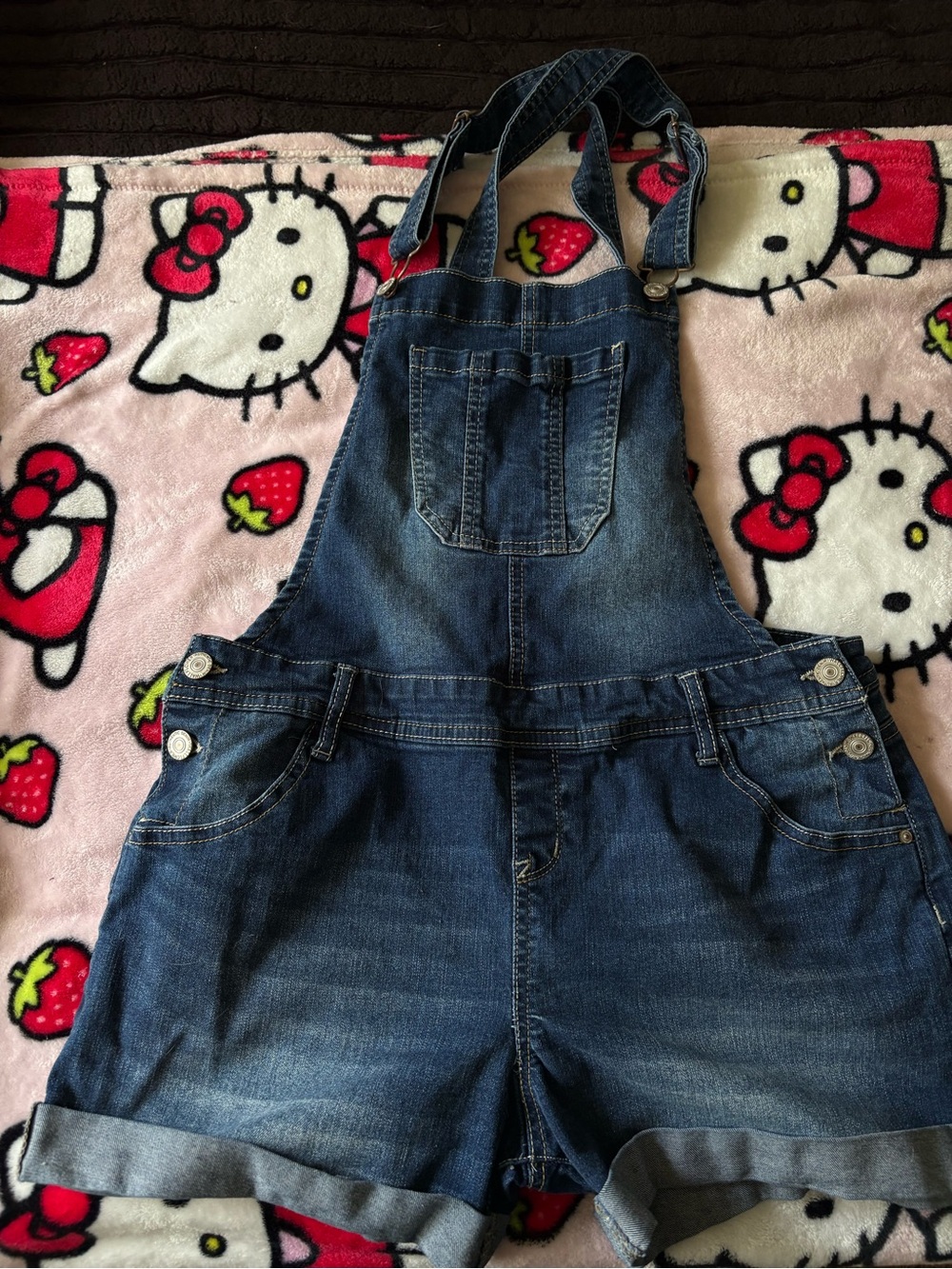 Wallflower Dark Blue Denim Short Overalls